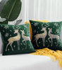 Green & Gold-Tone Elk Embroidered Polyester Pillow Cover – 17.72 × 17.72 in (45 × 45 cm), 1 Piece