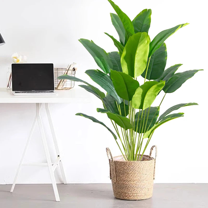 Large Artificial Banana Palm Plant Leaves – Real Touch Tropical Faux Monstera Greenery for Home & Garden Decor