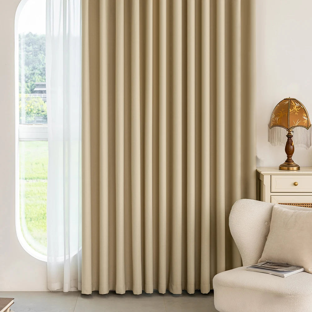 Beige 200 GSM Double-Layer Semi-Light Blocking Curtain Panel – 2 Hanging Styles