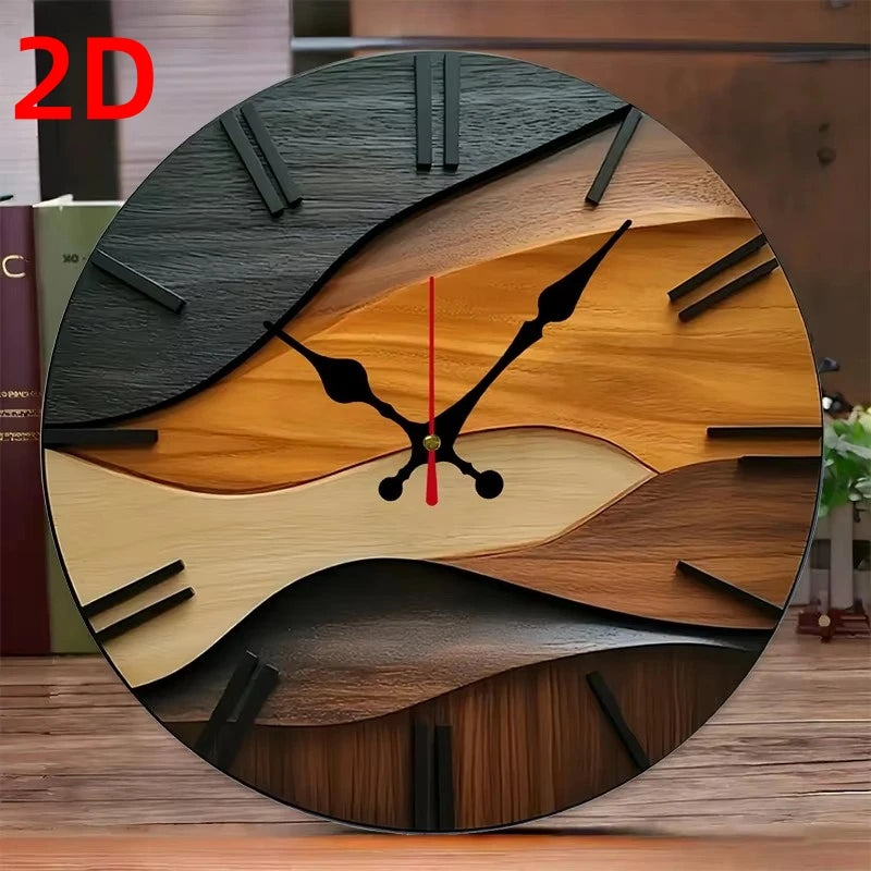 Nordic-Style Round Silent Fiberboard Wall Clock – Flat 2D Decorative Design