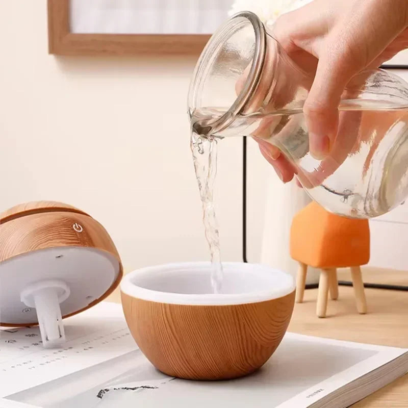 200ml Mini Wood Grain USB Humidifier with LED Night Light