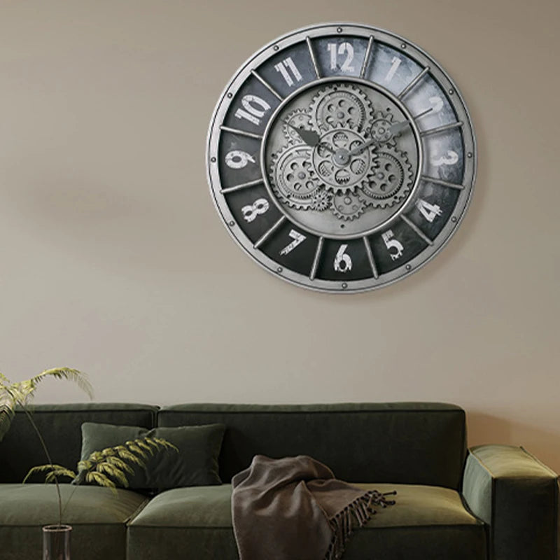 46 cm Moving Gears Wall Clock – Industrial Steampunk Roman Numeral Quartz Decor, 4 Designs