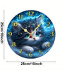 Cosmic Cat Silent Wall Clock – 10-Inch Round Wooden Home Decor