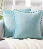 Blue and Aqua Velvet Pom-Pom Throw Pillow Cover, 15.75–19.69 in, Cover Only