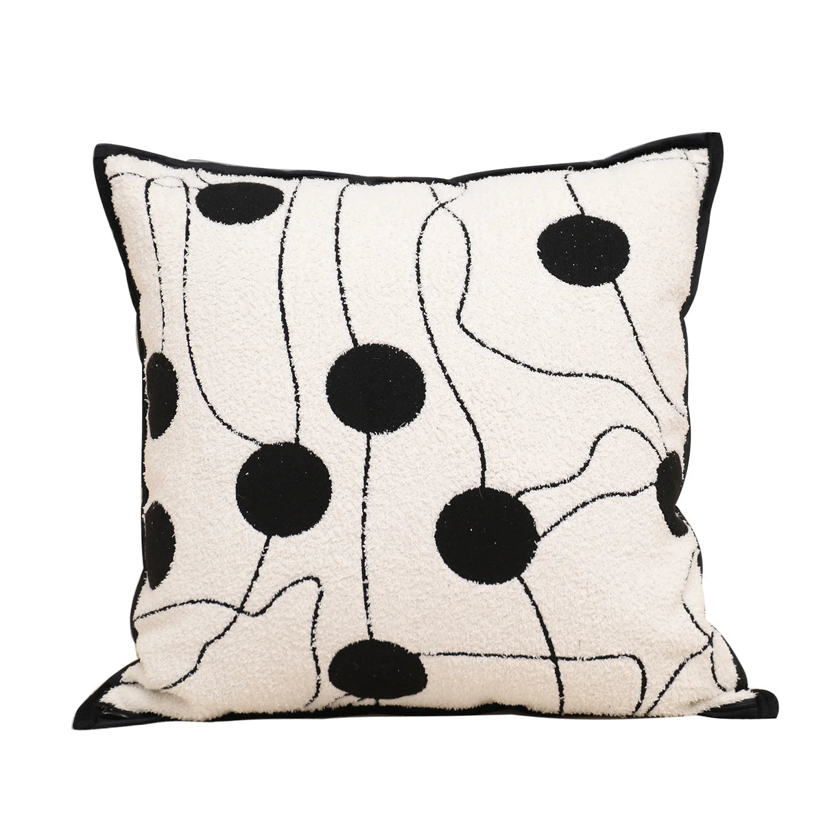 Black Orbital-Dot Polyester/Cotton Pillow Cover – 17.72 × 17.72 in (45 × 45 cm)