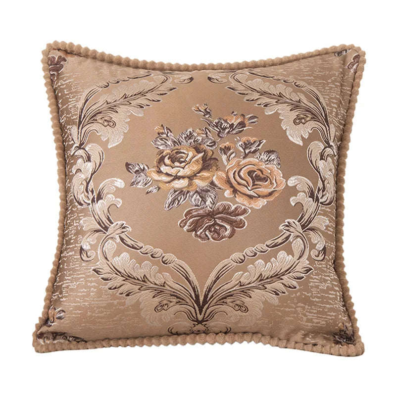 Floral Embroidered Throw Pillow Cover – Ornate Scrollwork, 18.90 in Square