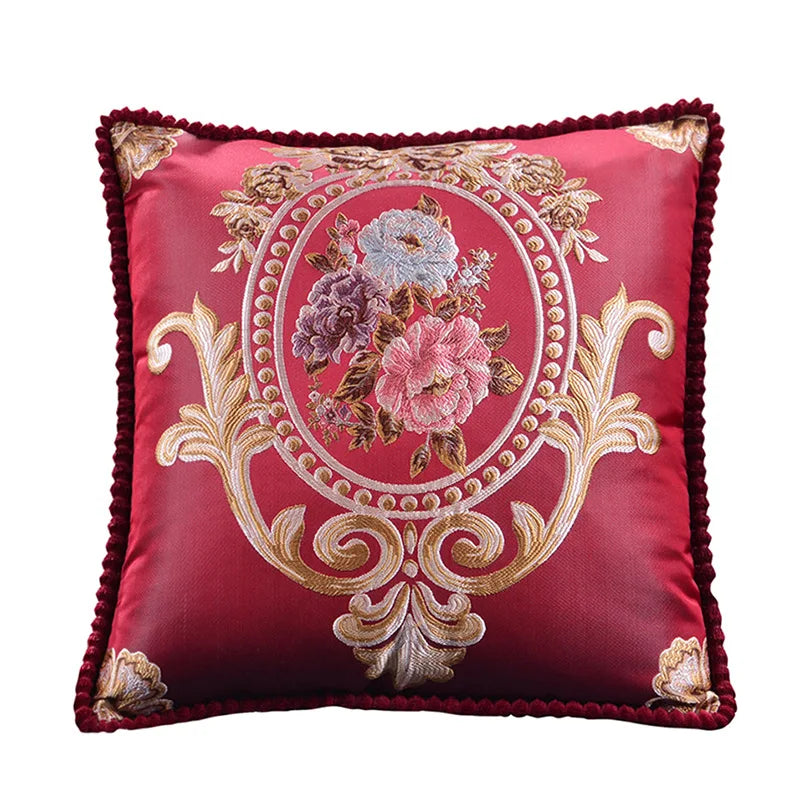 Floral Embroidered Throw Pillow Cover – Ornate Scrollwork, 18.90 in Square