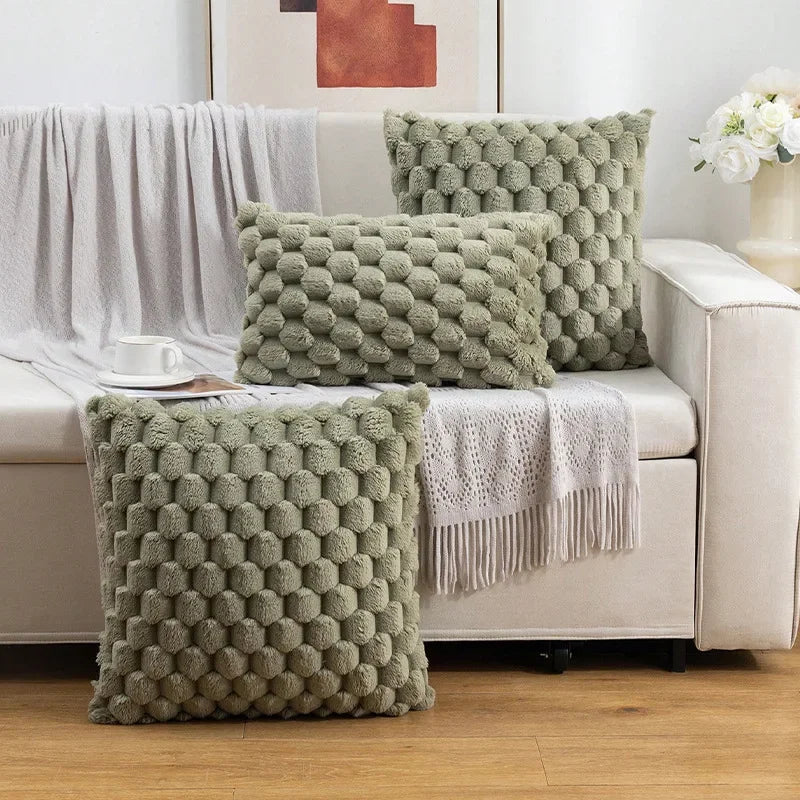 Bubble-Texture Plush Pillow Cover – Black, Gray & Green, Square and Lumbar Sizes