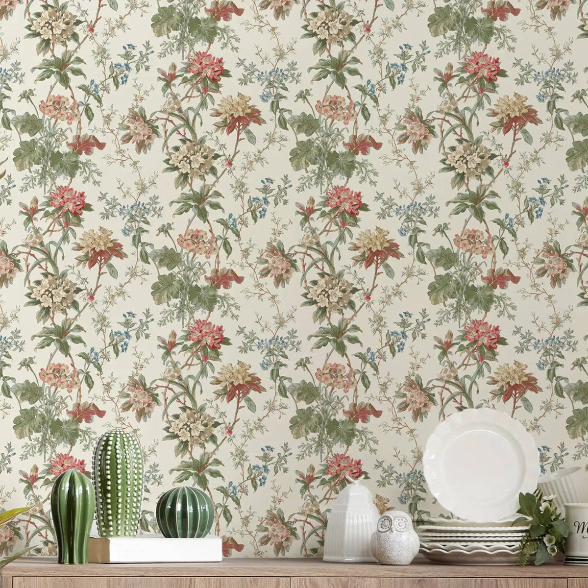 Vintage Green Leaf Small Floral Traditional & Peel-and-Stick Wallpaper – Waterproof and Mould-Resistant