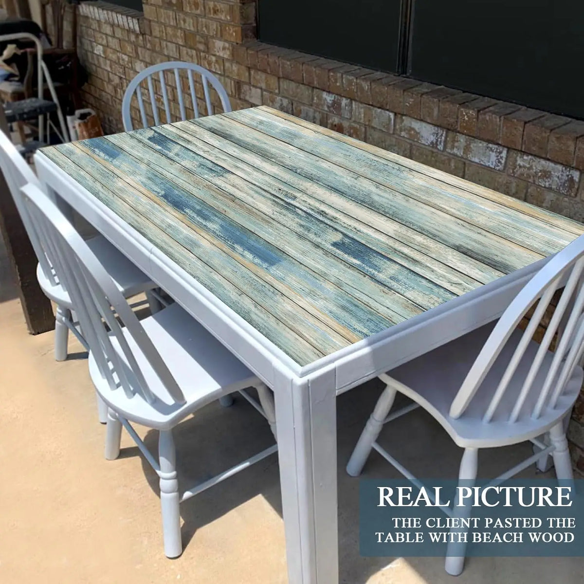 Blue Distressed Wood Waterproof Vinyl Peel-and-Stick Wallpaper for Cabinets & Walls