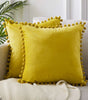 Yellow or Orange Velvet Pom-Pom Throw Pillow Cover, 15.75–19.69 in, Cover Only