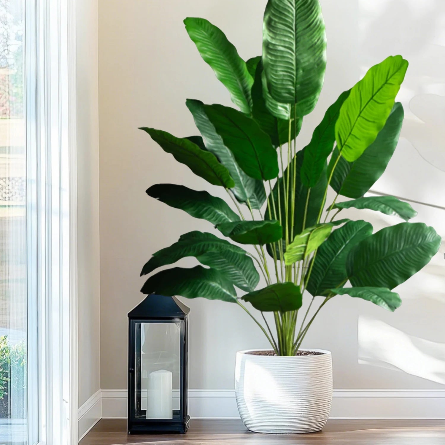 Large Artificial Bird of Paradise Plant Leaves – Real Touch Tropical Strelitzia Faux Greenery for Home & Garden Decor