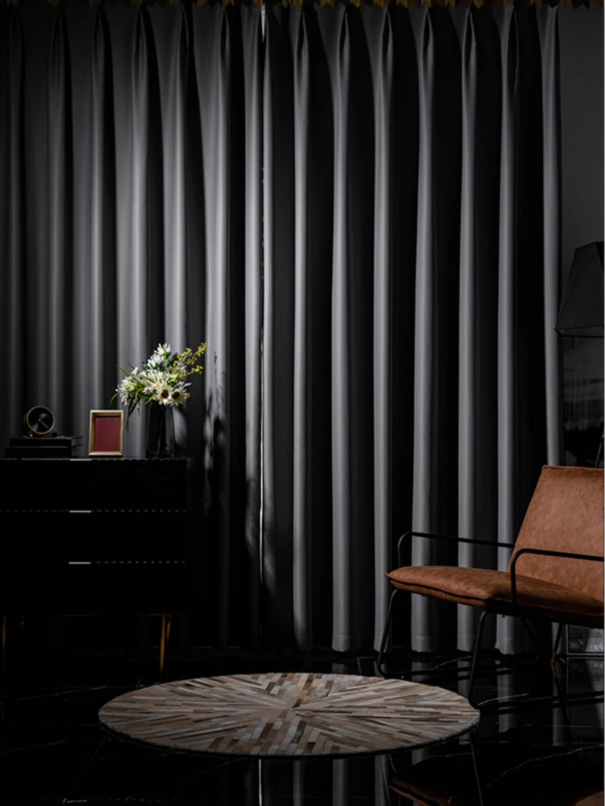Dark Gray 200 GSM Double-Layer Semi-Light Blocking Curtain Panel – 3 Hanging Styles
