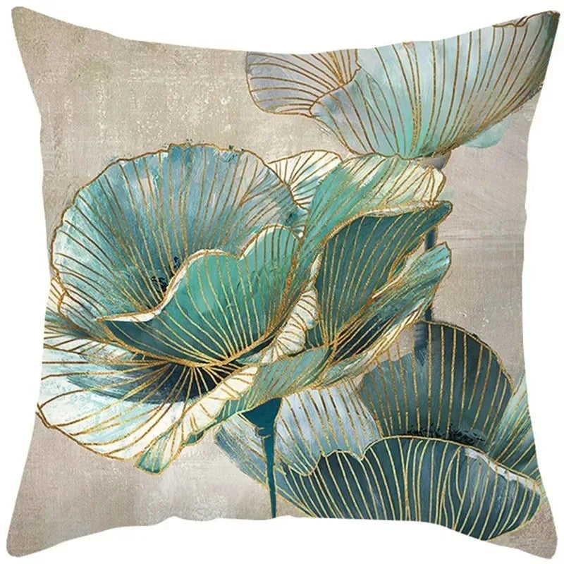 Ginkgo & Floral Polyester Pillow Cover – 17.72 × 17.72 in (45 × 45 cm), 1 Piece
