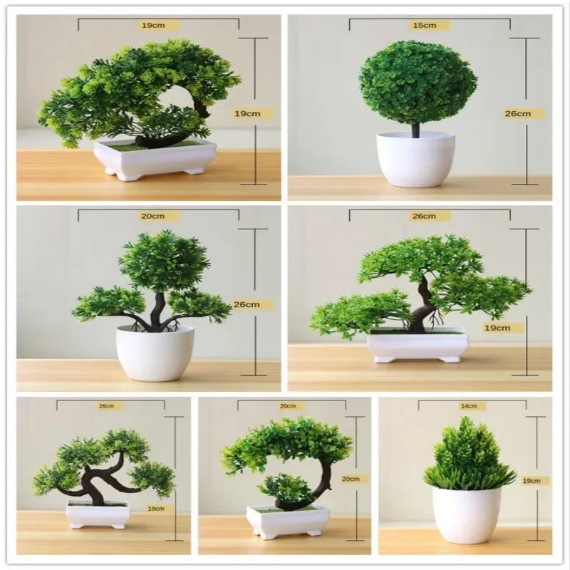 Small Artificial Bonsai Potted Plant – Green Faux Tree Ornament for Home, Garden & Hotel Decor