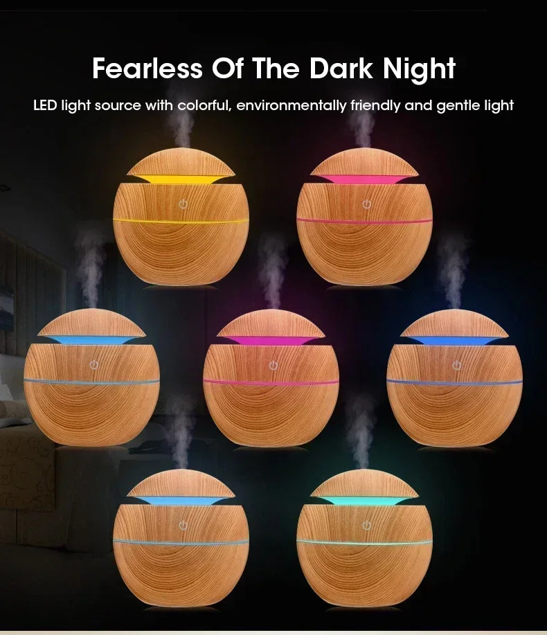 200ml Mini Wood Grain USB Humidifier with LED Night Light