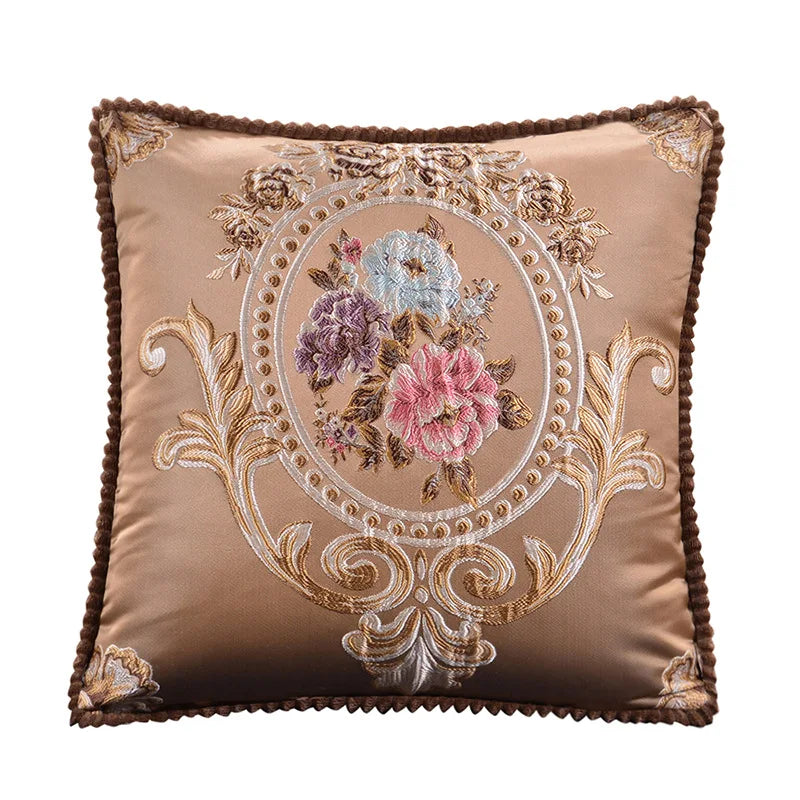 Floral Embroidered Throw Pillow Cover – Ornate Scrollwork, 18.90 in Square