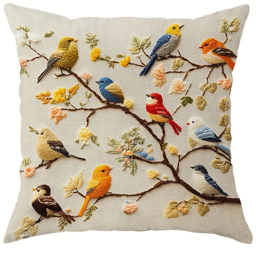Colorful Songbirds A4 Polyester Peachskin Pillow Cover – Single-Sided Print, 15.75–23.62 in Square, 1 Piece
