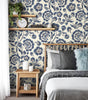Blue Floral Waterproof & Oil-Resistant PVC Peel-and-Stick Wallpaper – Removable for Walls, Cabinets & Furniture
