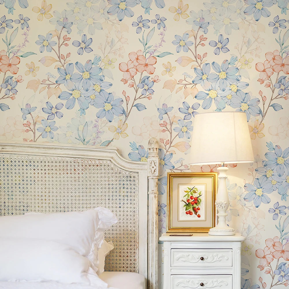 Light Blue Floral Waterproof PVC Peel-and-Stick Wallpaper for Walls & Cabinets