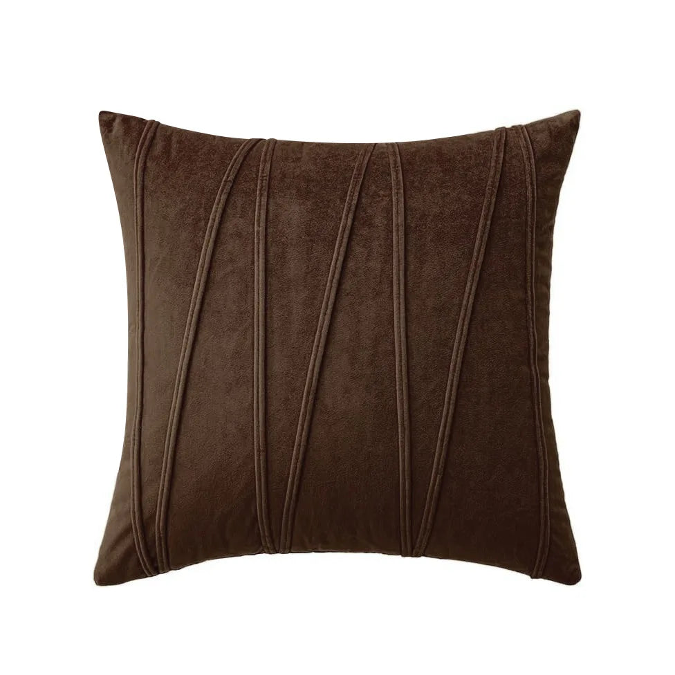 Wavy-Line Velvet Throw Pillow Cover – 17.72 in Square, Beige, Brown or Dark Gray