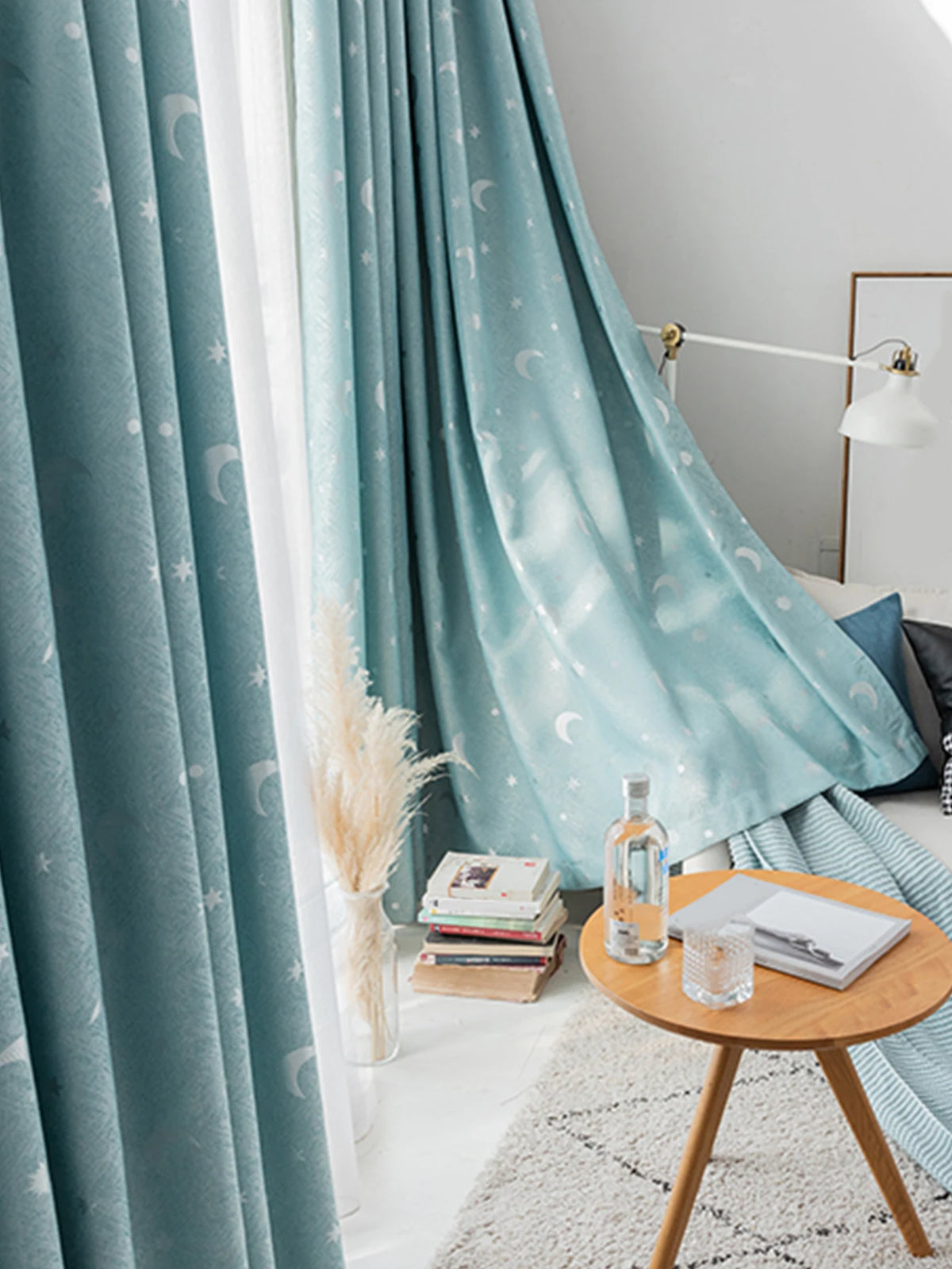 Blue Moon & Star 200 GSM Semi-Light Blocking Curtain Panel – 4 Hanging Styles