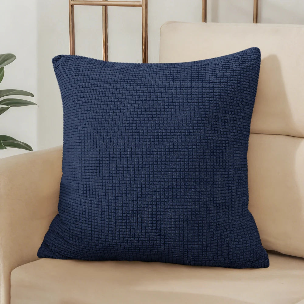 Solid Navy Blue Jacquard Polyester Pillow Cover – 8 Sizes