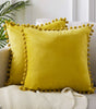 Yellow or Orange Velvet Pom-Pom Throw Pillow Cover, 15.75–19.69 in, Cover Only