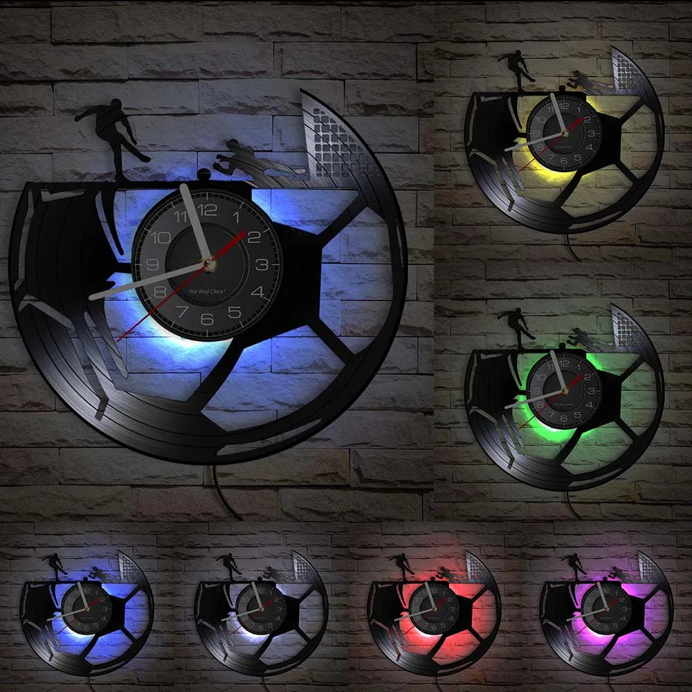 Football Vinyl Record Wall Clock – 30 cm Quartz Decor with Optional LED, Designs 11–14