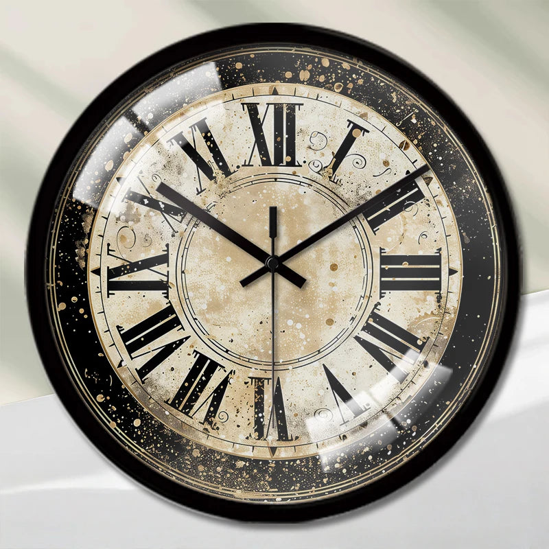 Vintage Roman Numeral Wall Clock – 8 in, Silent, Tempered Glass Face