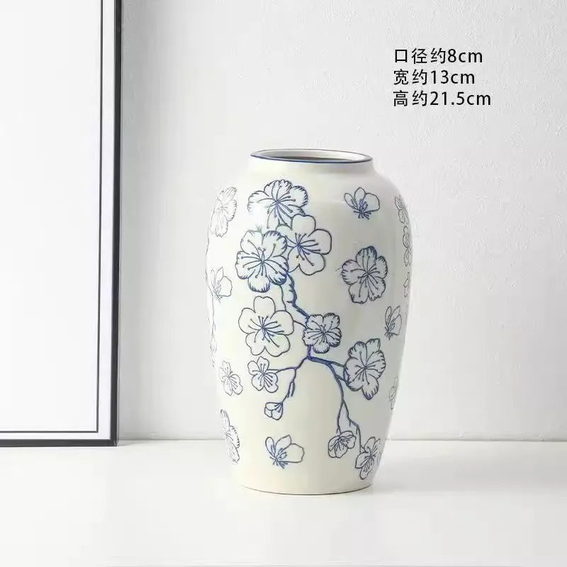 Retro Ceramic Vase – Light Luxury Tabletop Flower Vase for Living Room Decor