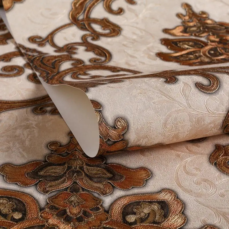 Luxury Damask 3D Embossed Waterproof PVC Traditional Wallpaper – Extra Thick, Washable & Fireproof