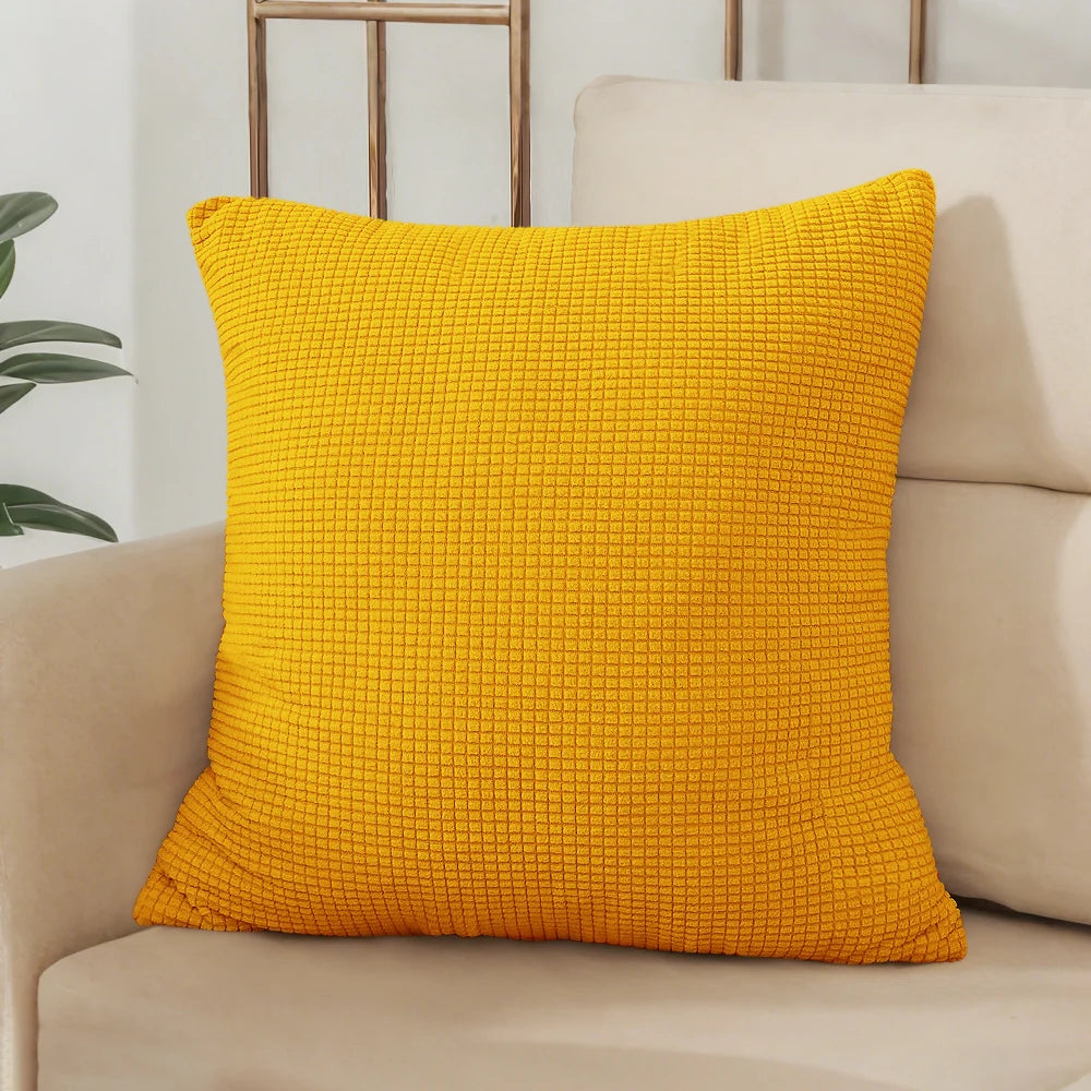 Solid Golden Jacquard Polyester Pillow Cover – 8 Sizes