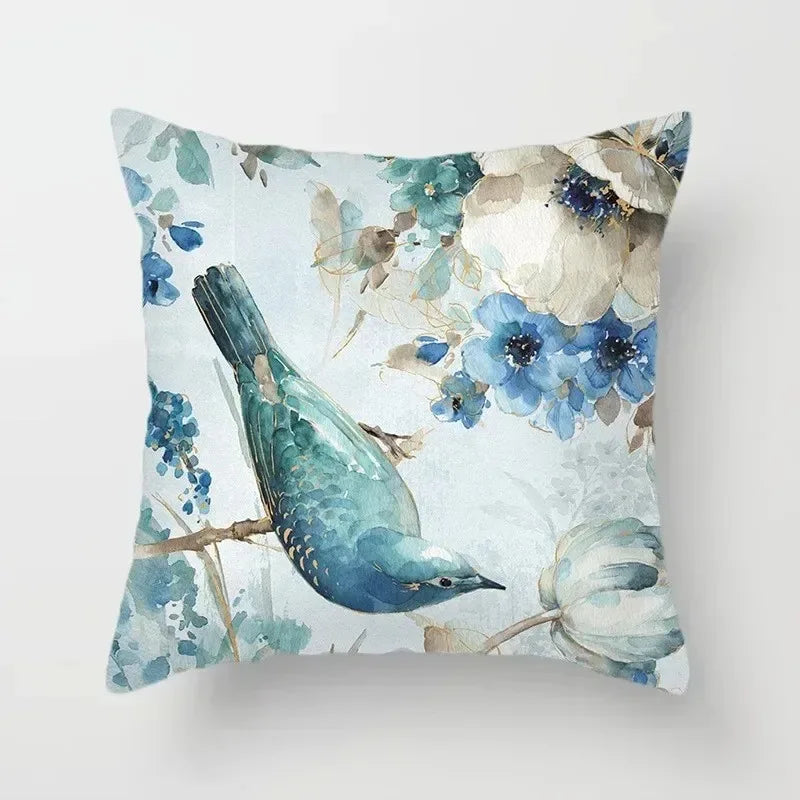 Ginkgo & Floral Polyester Pillow Cover – 19.69 × 19.69 in (50 × 50 cm), 1 Piece