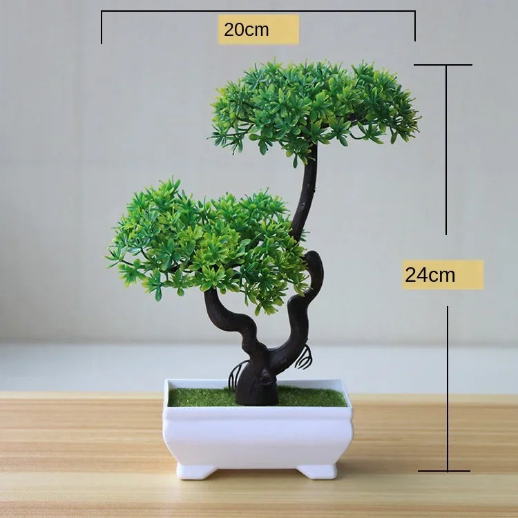 Small Artificial Bonsai Potted Plant – Green Faux Tree Ornament for Home, Garden & Hotel Decor