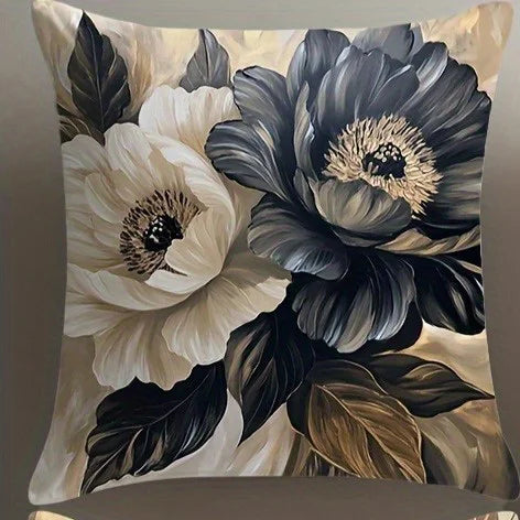 Black & White Floral Polyester Pillow Covers – Designs 1–2, 4 Sizes