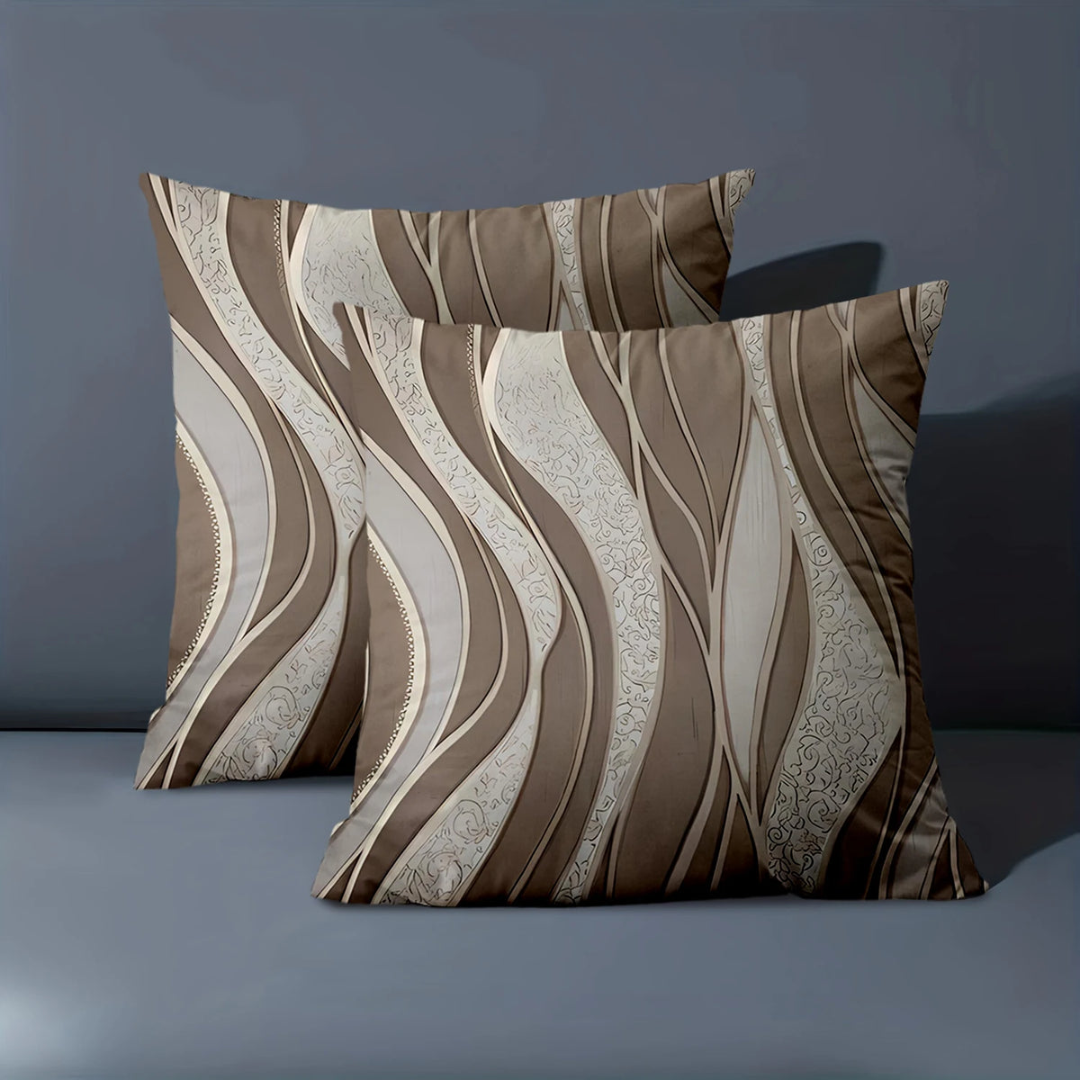Brown & White Abstract Wave Polyester Pillow Cover – Single-Sided Print, 4 Sizes
