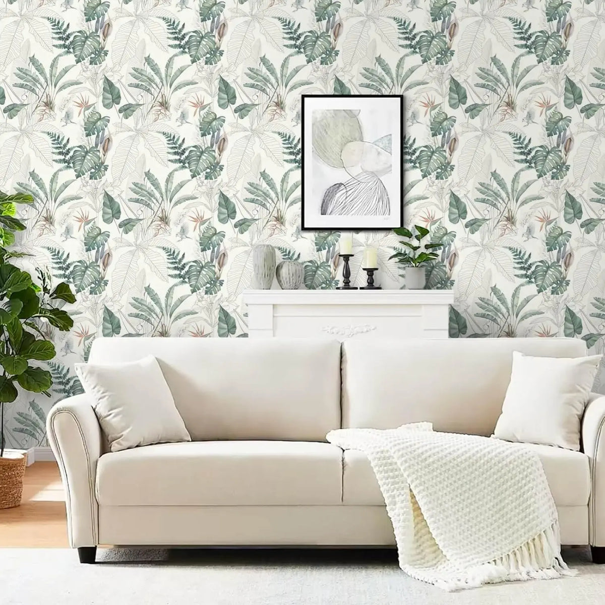 Light Green & Olive Tropical Palm Leaf Peel-and-Stick Wallpaper – Waterproof Removable PVC Vinyl