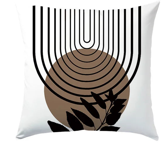 Modern Geometric Leaf-Print Polyester Pillow Cover – Designs 1 & 4, 4 Sizes