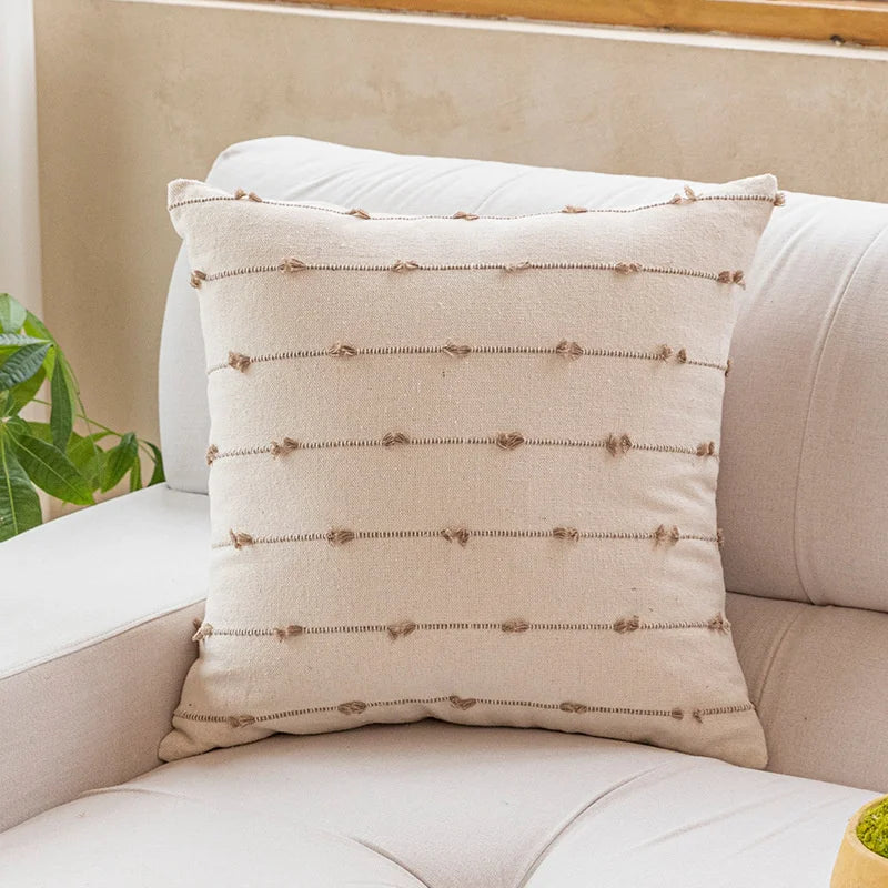 Coffee & Khaki Textured Stripe Pillow Covers – Square & Lumbar