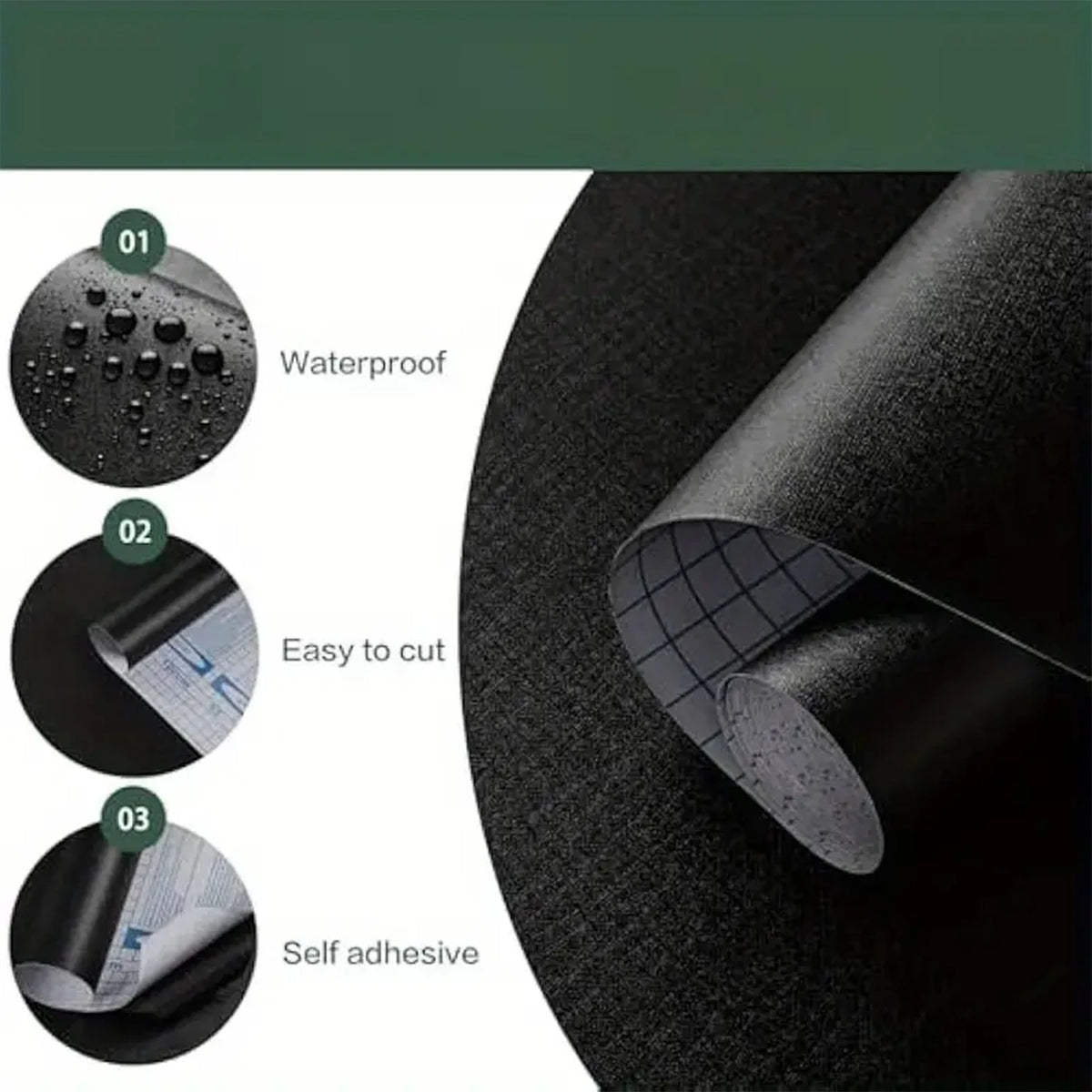 Black Waterproof Vinyl Peel-and-Stick Wallpaper – Matte or Glossy, Removable & Easy to Clean