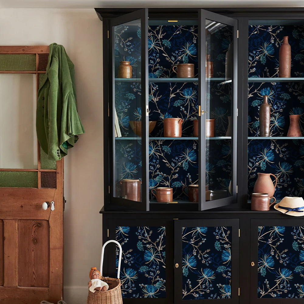 Blue Watercolor Floral Waterproof PVC Peel-and-Stick Wallpaper – Moisture- & Mould-Resistant for Walls, Cabinets & Furniture