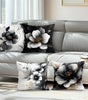 Black & White Floral Polyester Peachskin Pillow Cover – Designs 1–2, 4 Sizes