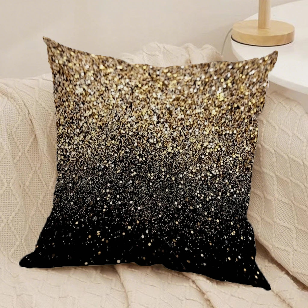 Art Deco Gold-Pattern Polyester Peachskin Pillow Cover – Designs 3–4, 4 Sizes