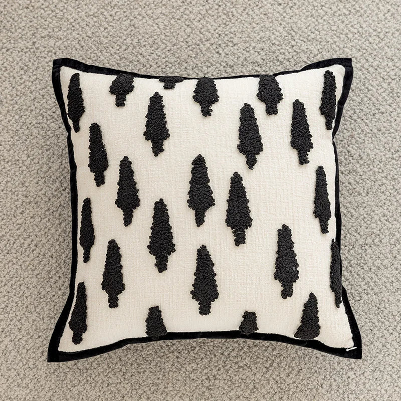 Black Elongated-Diamond Polyester/Cotton Pillow Cover – 17.72 × 17.72 in (45 × 45 cm)