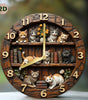 Kitten Bookshelf Silent Wall Clock – 10-Inch Wooden Round Cat Decor