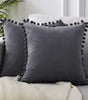 Neutral Cream and Gray Velvet Pom-Pom Throw Pillow Cover, 15.75–19.69 in, Cover Only