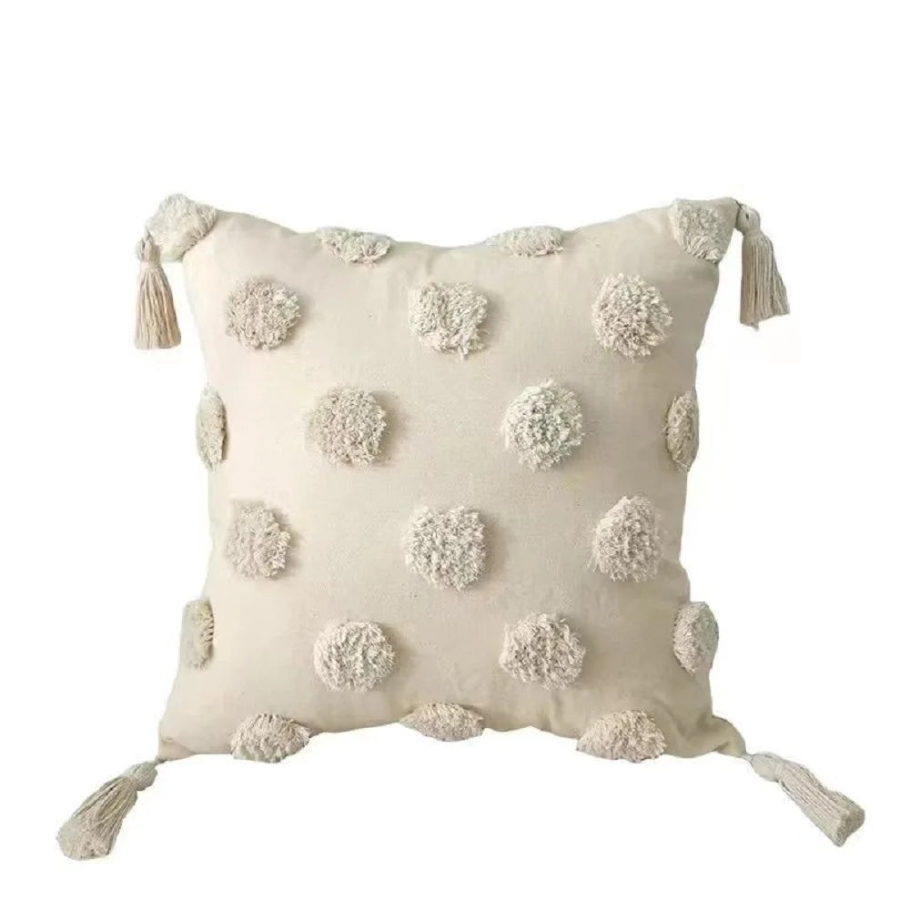Bohemian Embroidered Tassel Polyester-Cotton Pillow Cover – Designs 1–8, 45 × 45 cm