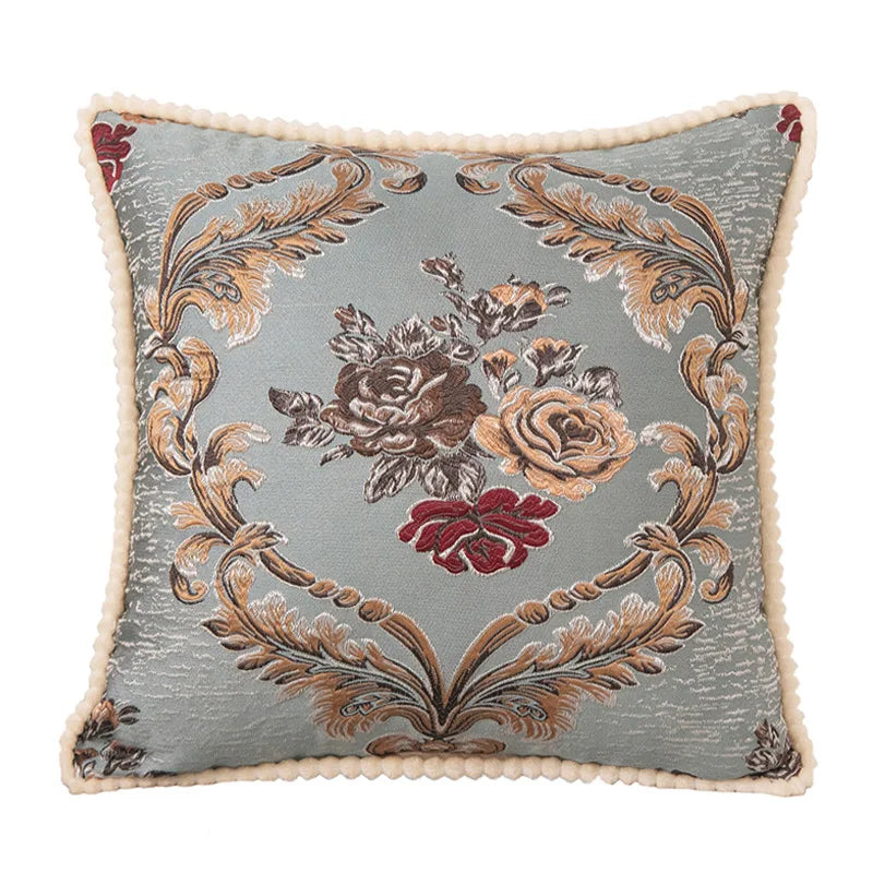 Floral Embroidered Throw Pillow Cover – Ornate Scrollwork, 18.90 in Square