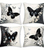 Black Butterfly Floral Polyester Pillow Covers – 1-Piece or 4-Piece Set, 40–45 cm